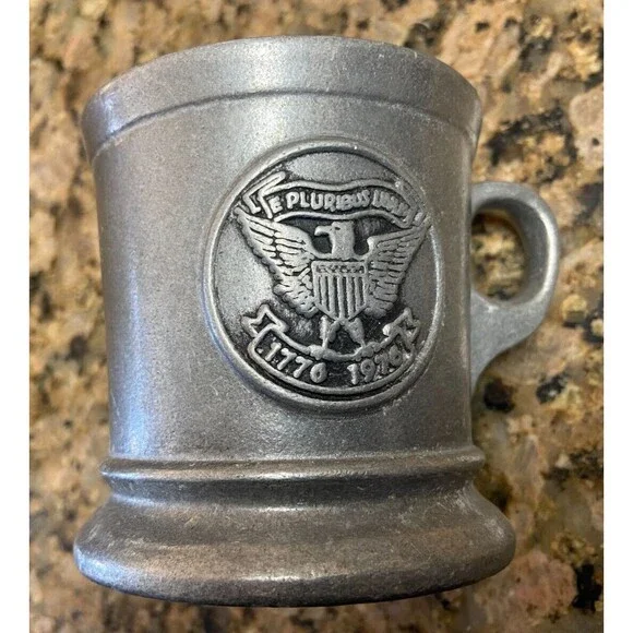 Vintage US Bicentennial Pewter Metal 1976 Coffee Mug Rare Patriotic USA Eagle 70 - Picture 2 of 4